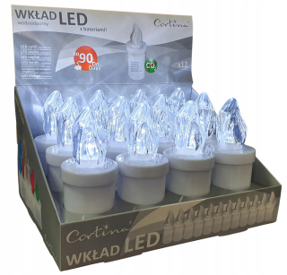 VLOŽKA NA SVIEČKY, 12 KS, LED ELEKTRICKÁ, BIELA